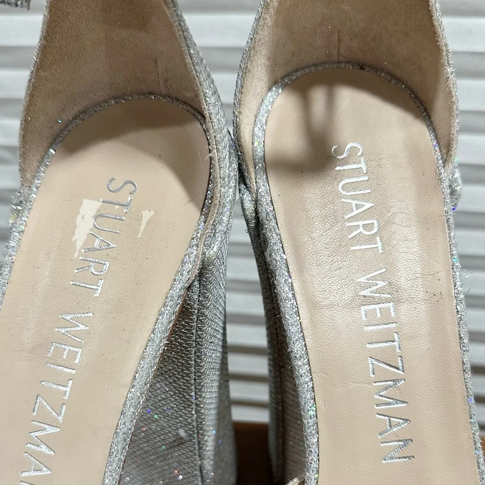 🌹STUART WEITZMAN🌹 Skyhigh 145 Silver Platform Sandal Heel Size: 10